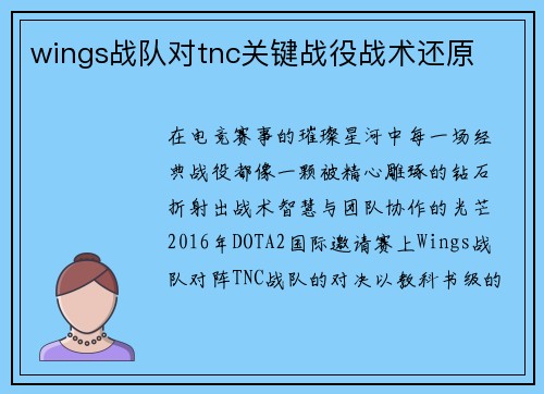 wings战队对tnc关键战役战术还原
