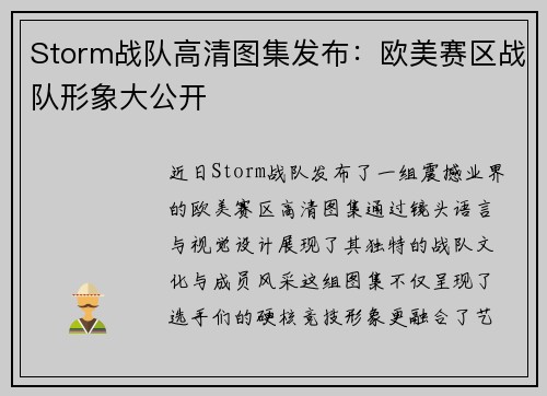 Storm战队高清图集发布：欧美赛区战队形象大公开